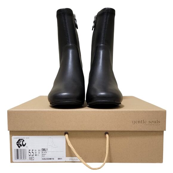 Gentle Souls Emily Block Heel Ankle Sock Booties Size US 5.5M Black Leather - Picture 5 of 5